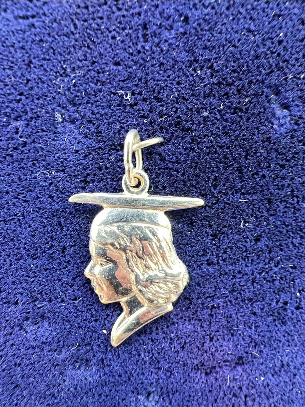 14K white gold Graduate Cap & Profile Pendant Charm